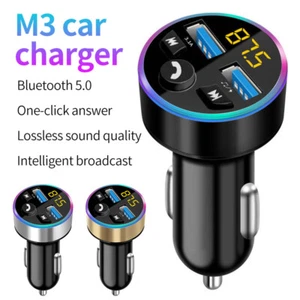 Bluetooth 5.0 Car FM Transmitter Wireless Radio Audio Adapter Rgb Lights 2 USB - Picture 1 of 15