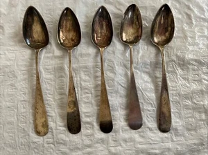 RARE! 5 Early American Coin Silver Teaspoons John Erwin Baltimore Assay By Hand - Picture 1 of 6