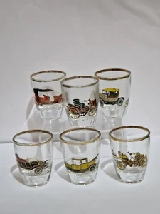 Vintage French Shot Glasses With Classic Cars In Original Box Set Of 6 Man Cave - Foto 1 di 10