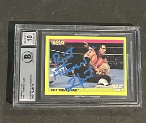 BRET HART 1992 MERLIN GOLD WWF SIGNED AUTOGRAPHED CARD BAS AUTHENTIC GEM MINT 10 - Picture 1 of 2