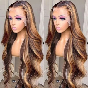 Body Wave Lace Front Human Hair Wig 30 Inch T Part For Women 13x4 Honey Blonde - Imagen 1 de 10