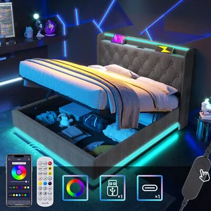 King size Upholstered bed, 360 surround LED function, Buttons/Apps/Remote Contro - Picture 1 of 12