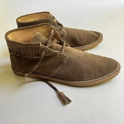 J Crew 莫卡辛踝靴女式 10 Chukka 流苏棕色麂皮绒巴西胶底 — 第 1/4 张图片