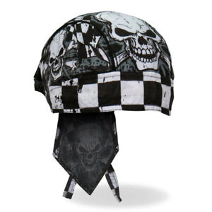 Biker Chopper Kopftuch Bandana Headwrap Checkered Flags Skull Bones Toetenkopf