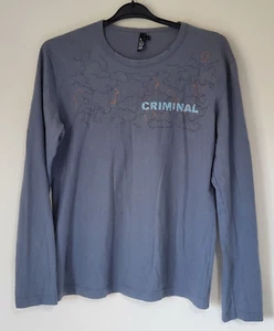 CRIMINAL T Shirt Long Sleeve Blue Large Vintage 2000s Retro Cotton Mens Designer - Picture 1 of 4