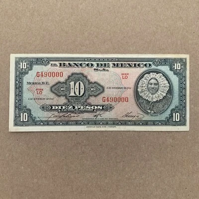 1961 Mexico 10 Pesos Banknote Tehuana Currency Mexican Paper Money Mexicano - Image 1 of 4