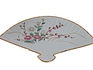 LENOX Porcelain Fan Plum Blossom WINTER 1988 Gold Gilt w Wall Hanger Vintage - Picture 1 of 9
