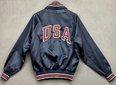 Chaqueta de bombardero vintage de satén olímpica del equipo MVP de EE. UU. talla XL azul marino Foto 1 de 4