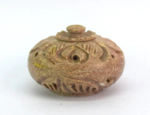 Antique Engraved Vermillion Box Stone Made Women Make Up Accessory. G38-46 - Picture 1 of 9