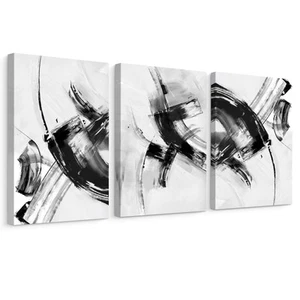 Black and White Wall Art Decor for Bedroom, 3 Pieces Abstract Lines Painting ... - Picture 1 of 7