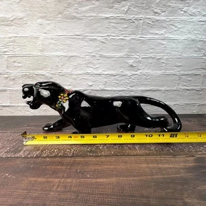 Vintage Mid Century Modern Art Deco Black Ceramic Panther Figurine 12 in Long - Picture 1 of 7