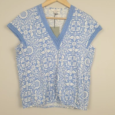 Next Morris & Co Blouse Womens UK 12P Blue White Floral V Neck Boho Summer Top - Image 1 of 4