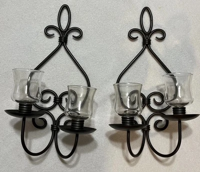 Wrought Iron Party Lite Wall Mount Sconces Candle Holders w/ Votive Cups ES  - Image 1 of 4