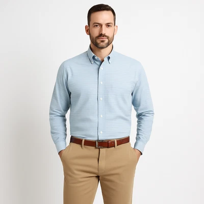 Alan Paine Mens Updated Fit Shirt Linen Cotton Blue Stripe Long Sleeve Size XL - Image 1 of 4