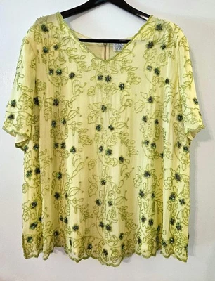 Top con cuentas de seda verde pálido Roaman's 26W 2X 3X cóctel fiesta boda Foto 1 de 4