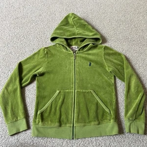 Vintage Y2K Juicy Couture Green Velour Full Zip Track Jacket Hooded Girls 8 - Picture 1 of 7