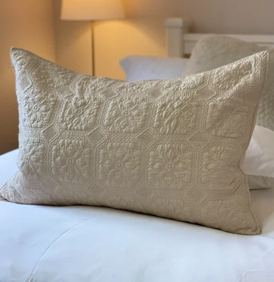 Large Rectangle Cushion Cover Pillowcase Beige Tan Embroidered Venetian Elegant  - Image 1 of 4