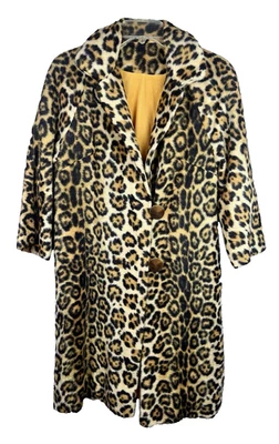 VTG 1960’s Long Faux Fur Leopard Print Trench Coat Women’s Warm Bond Girl Mod - Image 1 of 4