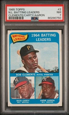 1965 Topps #2 Clemente/Carty/Aaron PSA 7 NL Líderes de bateo (0750) Foto 1 de 2