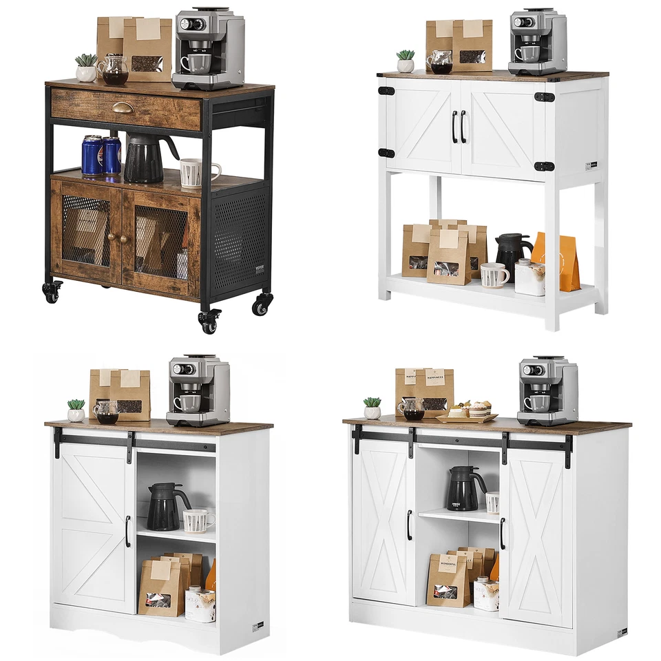 Coffee Bar Cabinet 4/3-Tier Movable Coffee Bar Table with Mesh/Magnet/Barn Doors Foto 1 de 1