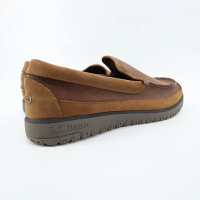 LL Bean Mens 14 Medium Brown Leather Shearling Lined Moccasin Slippers - Image 1 of 4