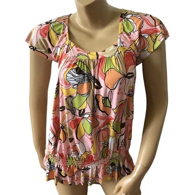 Cielo Womens Small Square Neck Short Sleeve Tropical Floral Top  - Image 1 of 4