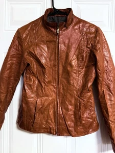 American Base Lederjacke Gr. Medium weich luxuriös sattelbraun Cafe Biker - Bild 1 von 9