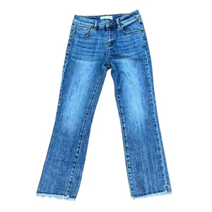 Risen Jeans Mid Rise Raw Hem Straight Leg Denim Jeans RDP1207 3/26 - Picture 1 of 10