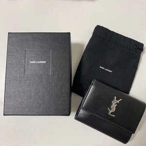 Saint Laurent Cassandra Tri-fold Wallet, Black Leather, YSL, Women's, i18454 - Picture 1 of 13