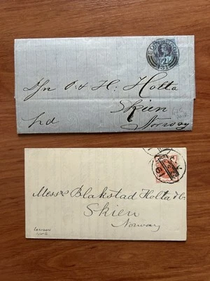 UNITED KINGDOM 1890 & 1891 - Two Old Letter Covers To Norway. - Image 1 of 4