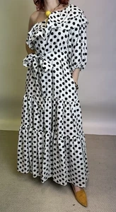 Designer Lisa Marie Fernandez One Shoulder Polka Dot Dress Black and White NWT - Picture 1 of 16