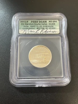 2001 S PROOF SILVER STATE QUARTER ICG PR-69 DCAM - MARY E. ROBINSON SIGNED - 25C - Image 1 of 2