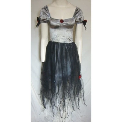 DISFRAZ DE BRUJA Terciopelo Negro Tul Gótico Walking Dead Vestido Embellecido Niña Mediano Foto 1 de 4