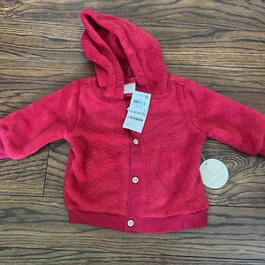 First Impressions Baby Boys & Girls Red Soft Fuzzy Hooded Cardigan Sweater 3-6 M - Picture 1 of 9