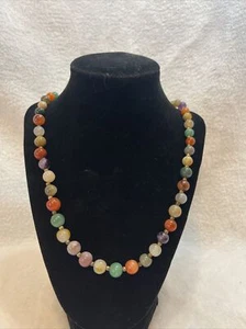 Vintage Gemstone Beaded Necklace LONG 38” screw clasp heavy STUNNING - Picture 1 of 8