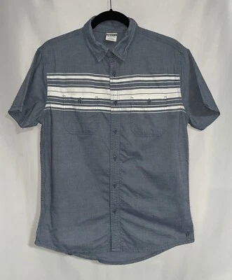 Hang Ten Men’s Medium Short Sleeve Button Up Shirt Blue White Striped Beachwear - Image 1 of 4