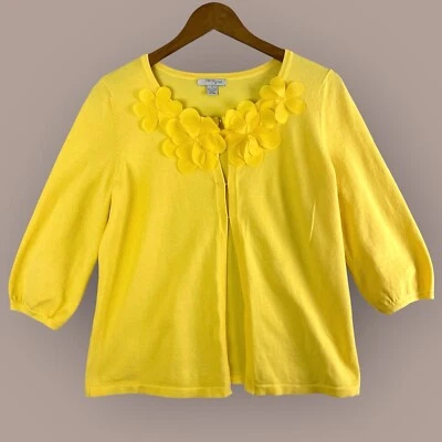 Cardigã suéter feminino Mercer Street Studio amarelo manga 3/4 tamanho/S - Imagem 1 de 4