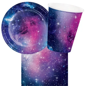 Space Party Supplies 8 Guest Tableware Pack Birthday Galaxy Stars Boy Girl - Picture 1 of 4