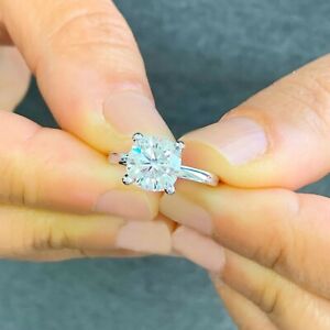GIA Certified 14k Solid White Gold Round Diamond Engagement Ring Solitaire 1.50