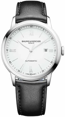 Baume & Mercier Classima Automatic White Dial Black Leather Mens Watch MOA10332 - Image 1 of 4