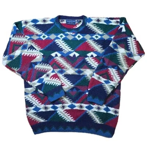Vintage Northern Isles Fisherman Sweater Men's Size M Multicolor Wool Hand Knit - Picture 1 of 10