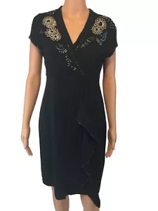 Cato Damen Gr. Small schwarz A-Linie Kleid ärmellos Stretch V-Ausschnitt Perlen - Bild 1 von 8