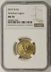2019-W American Legion Modern Gold Commemorative $5 MS 70 NGC - Picture 1 of 4