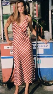 Steele Maxi Dress Size Large Sasha Scarlet Stripe V Neck Silk Blend - Picture 1 of 15
