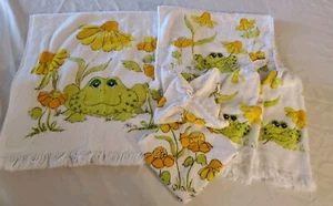 Juego de toallas de baño vintage de CANNON. Firmado por HILDI. Ranas y flores. USA E2 - Imagen 1 de 12