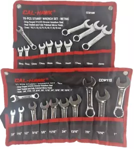 21-teiliges kurzes metrisches + Sae Kombination CRV Schraubenschlüssel 10-19 mm & 3/8"-1" Canvas Tasche SET - Bild 1 von 3