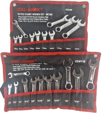 21-PC Stubby METRIC+SAE Combination CRV Wrench 10-19mm & 3/8"-1"Canvas Pouch SET - Image 1 of 3