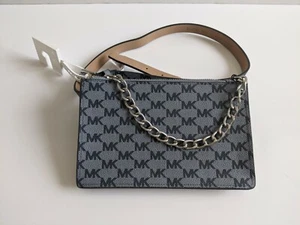 NWT Michael Kors Blue Belt Bag Logo with Chain Large - Picture 1 of 9