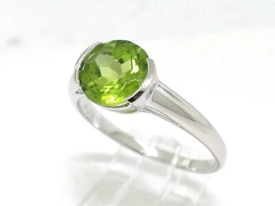 Peridot Ring 585 Weißgold 14Kt Gold natürlicher rund facettierter Peridot - Bild 1 von 3