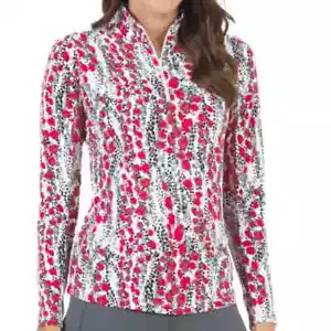 NWT Ladies IBKUL KAMILA RED BLACK Long Sleeve Mock Golf Shirt XS S M L XL XXL - Picture 1 of 1